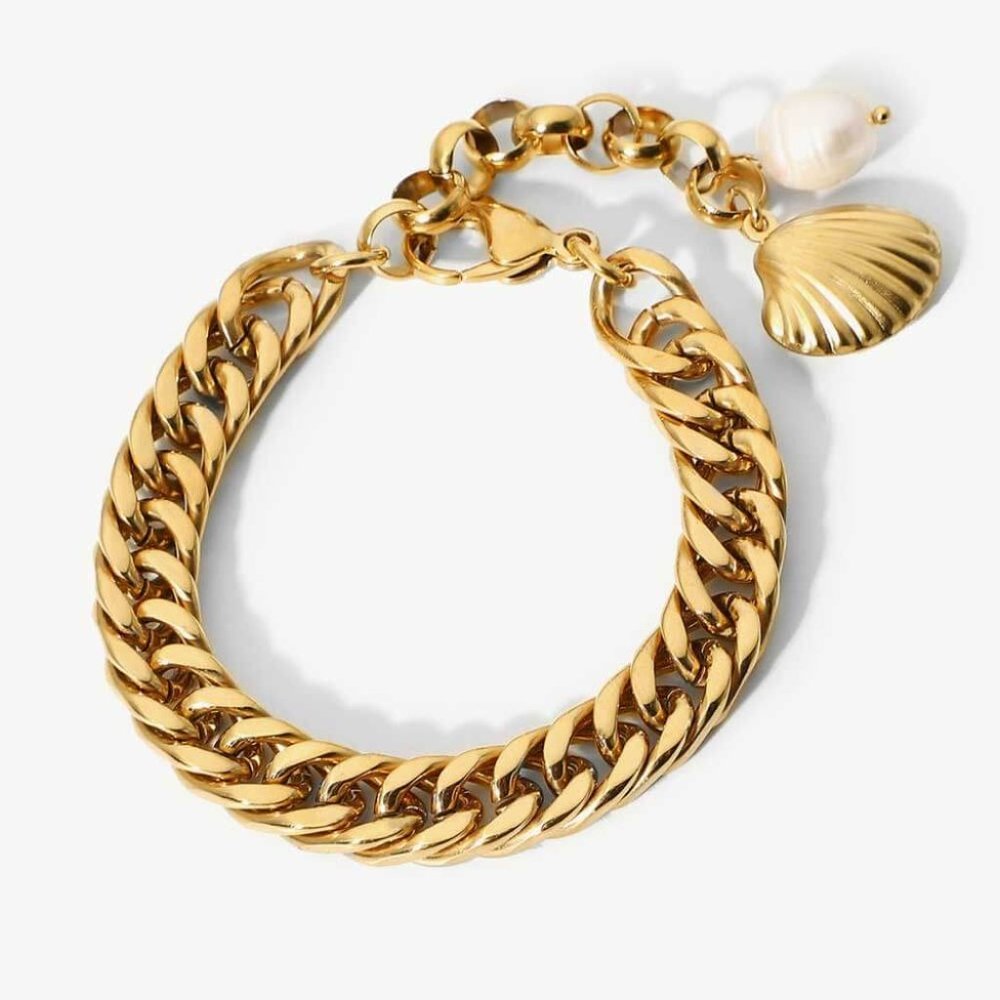 18K Gold-Plated Curb Chain Bracelet For Women